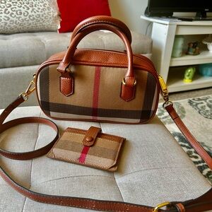 Tiioahuafff Brown Plaid Women's Bag and Wallet Set